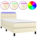 vidaXL Boxspring posteľ s matracom a LED krémová 100x200 cm umelá koža