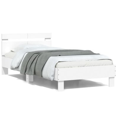 vidaXL Posteľný rám s čelom a LED svetlami biely 100x200 cm
