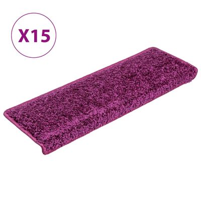 vidaXL Schodové rohože 15 ks 65x21x4 cm fialové s obdĺžnikovým okrajom