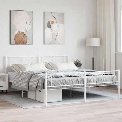 vidaXL Kovový rám postele s čelom a podnožkou biely 180x200 cm