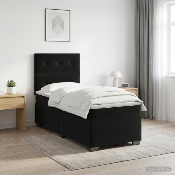 vidaXL Posteľ boxspring s matracom Čierna 100 x 200 cm Zamat