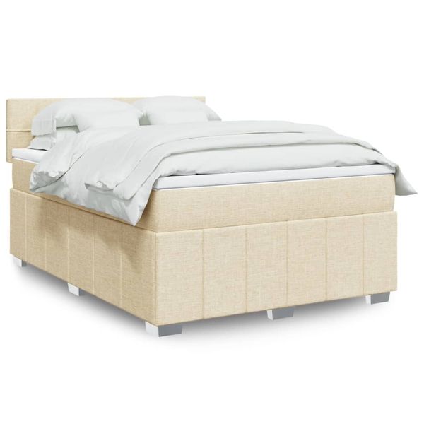 vidaXL Posteľný rám boxspring s matracom krémový 140x200 cm látka