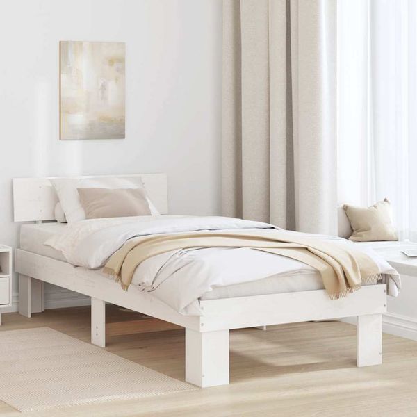 vidaXL Rám postele Biela 75 x 190 cm Masívne borovicové drevo