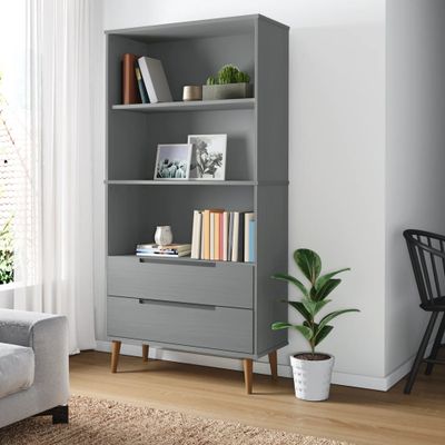 vidaXL Knižnica MOLDE, sivá 85x35x170,5 cm, borovicový masív