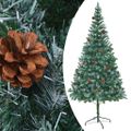 vidaXL Osvetlený umelý vianočný stromček s guľami a šiškami 210 cm