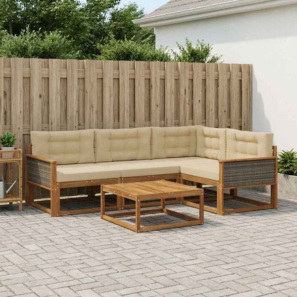 vidaXL Záhradná súprava gaučov s vankúšom 5 pcs Prírodná a béžová