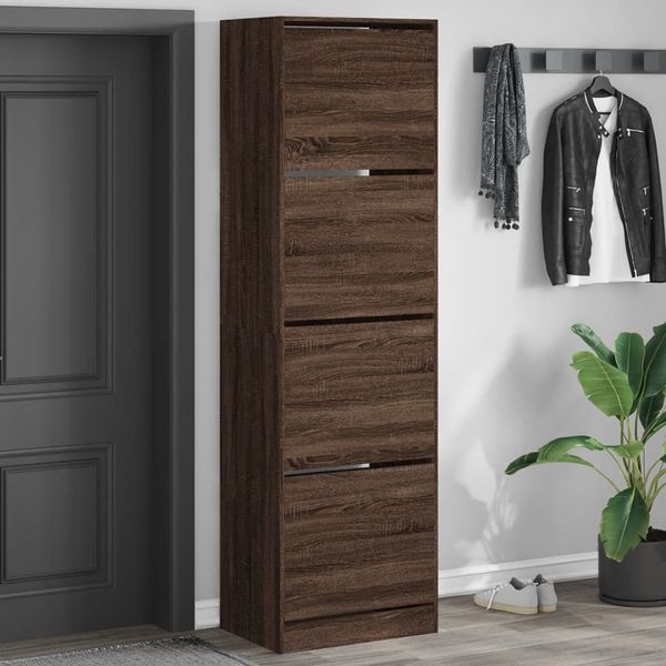 vidaXL Botník so 4 výklopnými zásuvkami hnedý dub 60x42x204 cm
