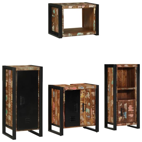 vidaXL Sada kúpeľňového nábytku Nástenný 4 pcs Masívne obnovené drevo