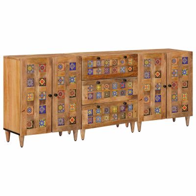 vidaXL Servírovacia skriňa 3 ks 60 x 33,5 x 75 cm Masívne mango drevo