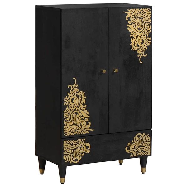 vidaXL Highboard Čierna 60 x 33 x 100 cm Masívne mango drevo
