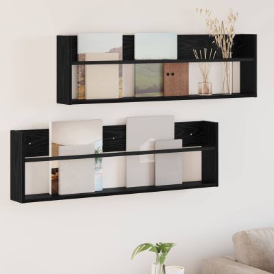 vidaXL Regál na časopisy s poličkou 2 pcs Čierny dub 100 x 12 x 30 cm