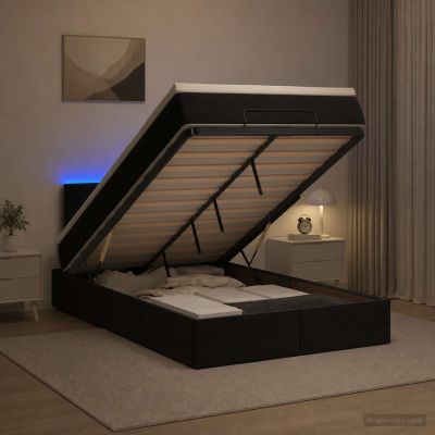 vidaXL Ottoman posteľ s matracom a LED Čierna 120 x 200 cm Zamat