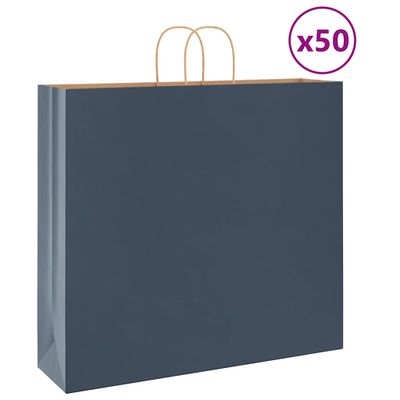 vidaXL Papierové tašky 50 ks s rúčkami, modré, 54x15x49 cm