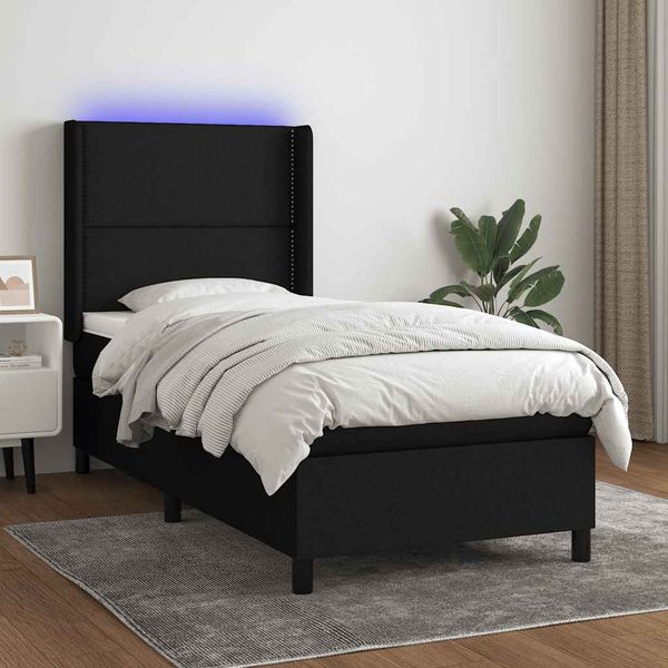 vidaXL Posteľ boxsping s matracom a LED čierna 80x200 cm látka