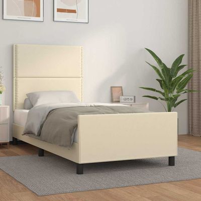 vidaXL Posteľný rám s čelom krémový 90x190 cm umelá koža