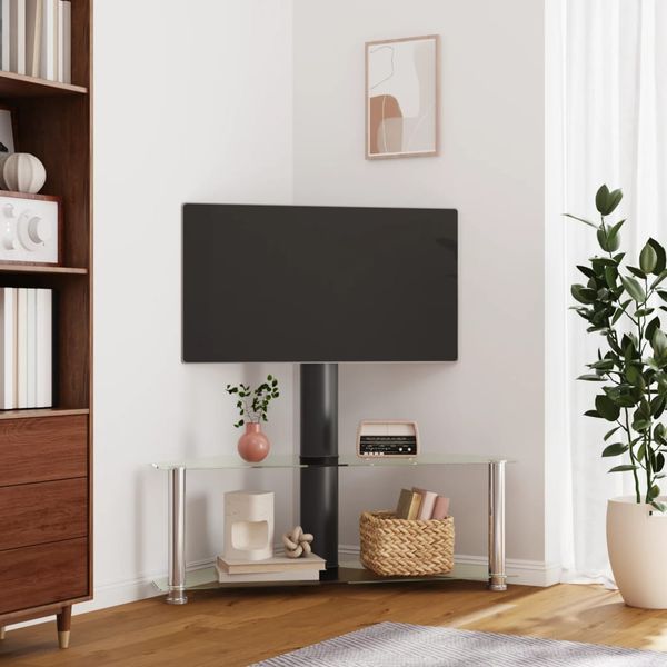 vidaXL Rohový TV stojan 2-vrstvový pre 32-70 palcov čierno-strieborný