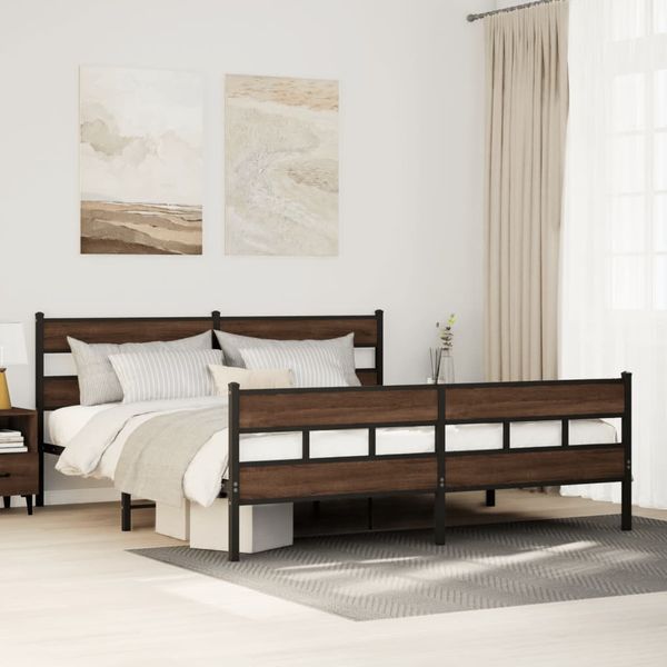 vidaXL Kovový posteľný rám bez matraca hnedý dub 180x200 cm