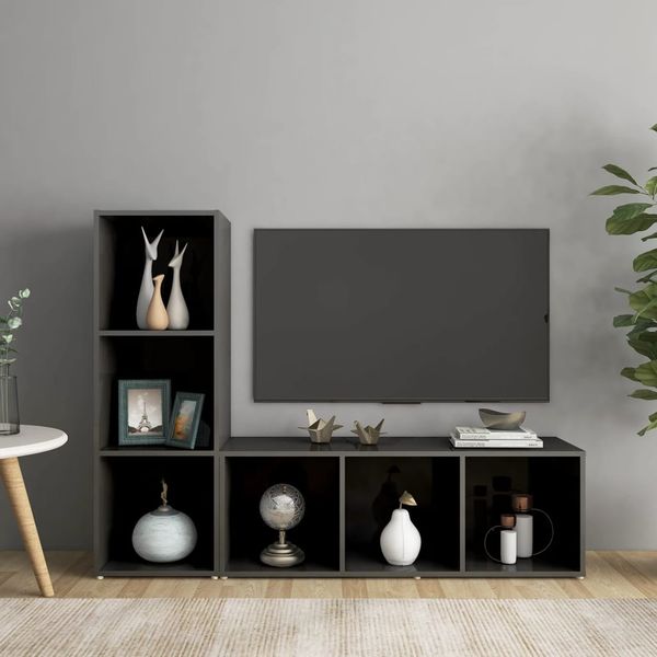 vidaXL TV skrinky 2 ks, lesklé sivé 107x35x37 cm, kompozitné drevo