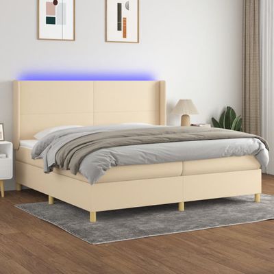 vidaXL Posteľ boxsping s matracom a LED krémová 200x200 cm látka