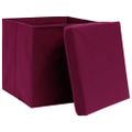 vidaXL Úložné boxy s vekom 4 ks, tmavočervené 32x32x32 cm, látka