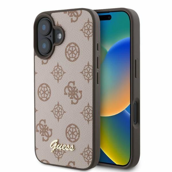Guess puzdro pre iPhone 16 6,1" GUHMP16SPGPYSW hnedé tvrdé puzdro Peony Script MagSafe
