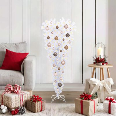 vidaXL Umelý vianočný stromček s 150 LED-i Biela 120 cm PVC a oceľ