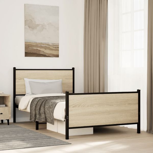 vidaXL Kovový posteľný rám bez matraca dub sonoma 107x203 cm