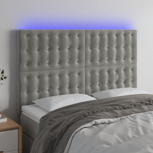 vidaXL Čelo postele s LED bledosivé 144x5x118/128 cm zamat