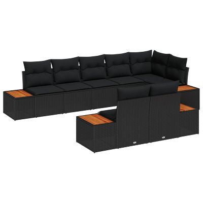 vidaXL Súprava záhradných pohoviek s vankúšom 8 pcs Čierna Poly ratan