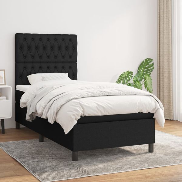 vidaXL Boxspring posteľ s matracom čierna 100x200 cm látka