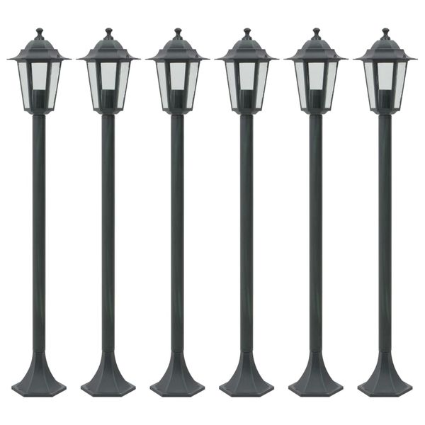 vidaXL Záhradné stĺpové lampy 6 ks E27 110 cm hliníkové tmavozelené