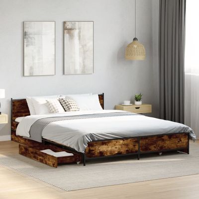 vidaXL Posteľný rám so zásuvkami dymový dub 150x200cm kompozitné drevo