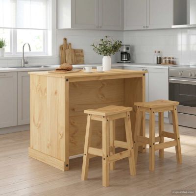 vidaXL Kuchynský ostrovný set 3 pcs Medový vosk Masívne borovica