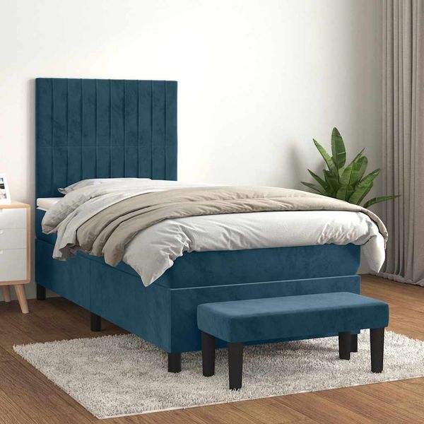 vidaXL Posteľný rám boxsping s matracom tmavomodrý 80x200 cm zamat