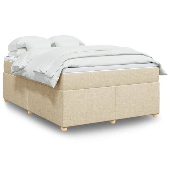 vidaXL Posteľný rám boxspring s matracom krémový 140x200 cm látka