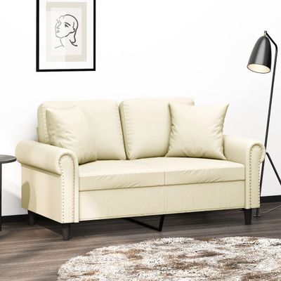vidaXL 2-miestna pohovka s vankúšmi krémová 120 cm umelá koža