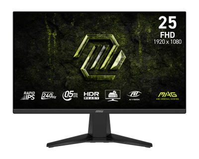 MSI MAG 255F X24 24,5" Rapid IPS/FHD/240Hz/0,5ms/2xHDMI/DP/čierna Monitor, 24,5", Rapid IPS, 1920 × 1080 px, 240 Hz, 0,5 ms, AMD FreeSync Premium, HDR Ready, DisplayPort 1.2a, 2× HDMI 2.0b