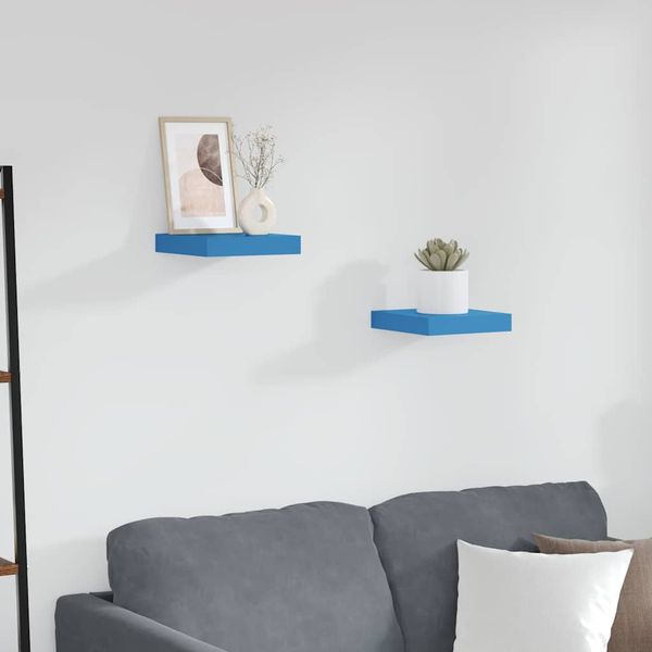 vidaXL Plávajúce nástenné police 2 ks modré 23x23,5x3,8 cm MDF