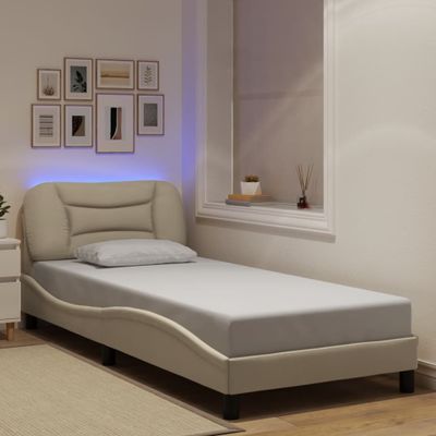vidaXL Rám postele s LED bez matraca Hvar krémový 90x200 cm látka