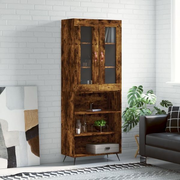 vidaXL Vysoká skrinka dymový dub 69,5x34x180 cm spracované drevo