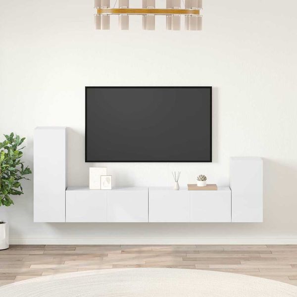 vidaXL 4-dielna sada TV skriniek lesklá biela spracované drevo