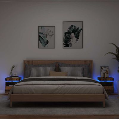 vidaXL Nočné stolíky s LED svetlami 2 ks staré drevo 40x39x48,5 cm