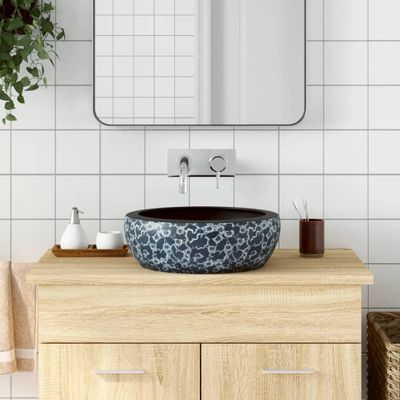 vidaXL Umývadlo na dosku čierno-modré okrúhle Φ41x14 cm keramické