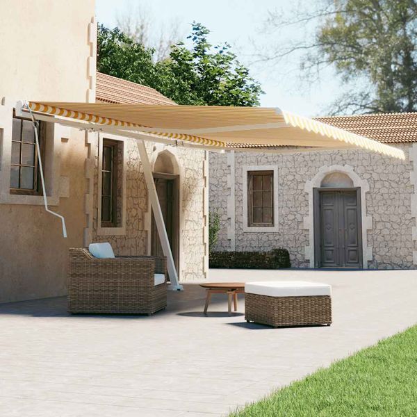 vidaXL Voľne stojaca ručne zaťahovacia markíza 500x300 cm, žlto biela