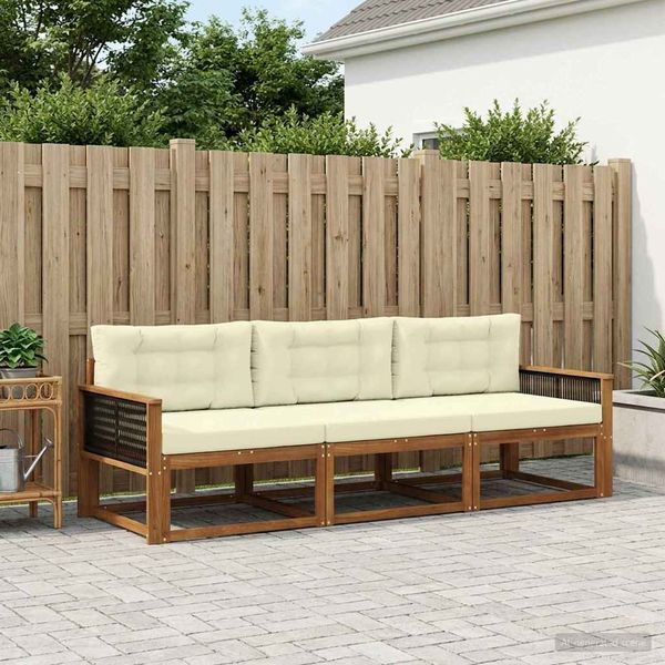 vidaXL Záhradná súprava gaučov s vankúšom 3 pcs Prírodná a krémová