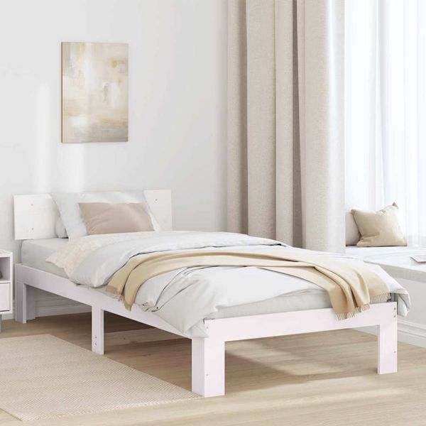 vidaXL Rám postele Biela 90 x 190 cm Masívne borovicové drevo