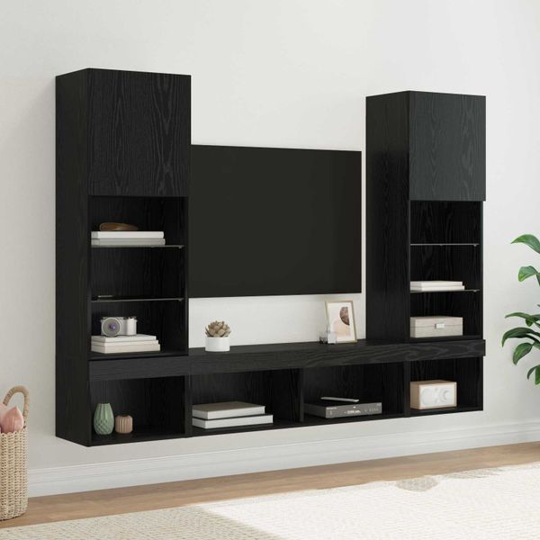 vidaXL TV nástenné jednotky s LED 5 pcs 40,5 x 30 x 102 cm Čierny dub