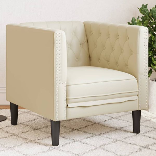vidaXL Kreslo chesterfield krémové umelá koža