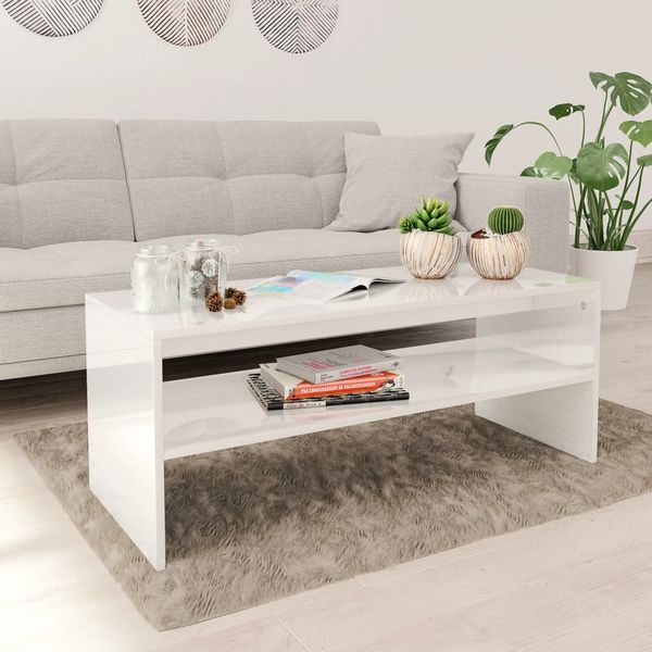 vidaXL Konferenčný stolík, lesklý biely 100x40x40 cm, kompozitné drevo
