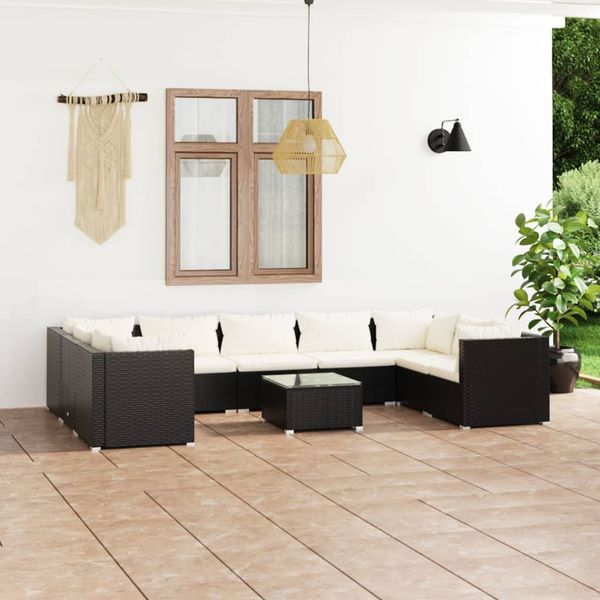 vidaXL 10-dielna záhradná sedacia súprava s vankúšmi polyratan čierna